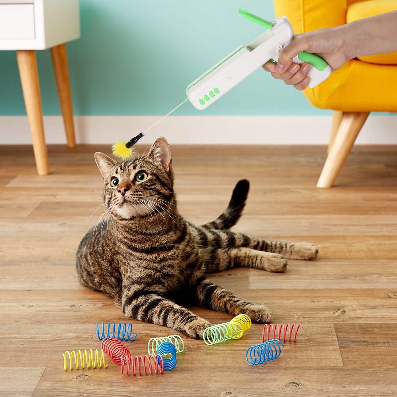 Interactive Cat Toy Gun Stick with Ball and Feather